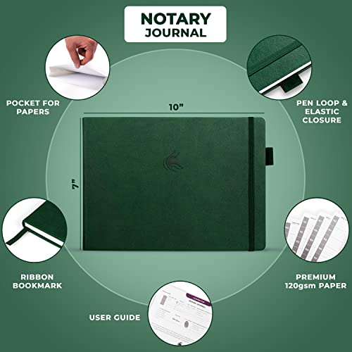 Clever Fox Notary Journal – Horizontal Notary Public Journal Of Notarial Acts – Hardcover Notary Log Book – Notary Supplies – 378 Record Entries, Numbered Pages, Hardcover, 10"X7" (Dark Green) #TOP1