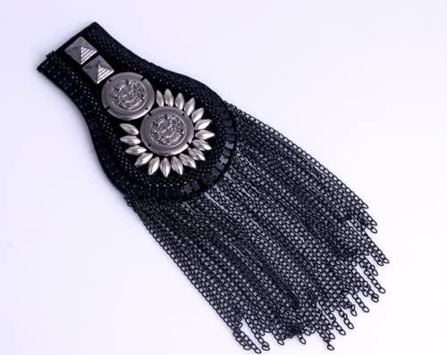Image of 2 Pcs Vintage Tassel Link Chain Epaulet Shoulder Boards Badge Brooch For Men Women Uniform Epaulettes Accessories