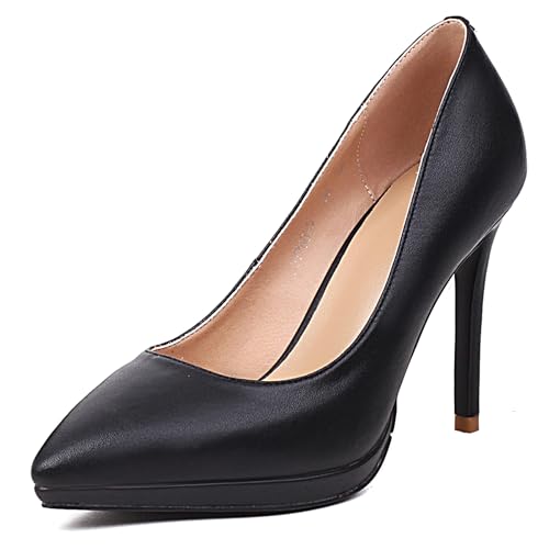 Escarpins à Talons pour Femmes, Pompe à Talon Élevé Pointu à Enfiler Chaussures de Fête avec Plateforme Facile Qhidie Noir Taille 43 EU