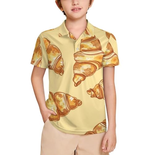 Boys' Classic Polo Shirts Short Sleeve Moisture-Wicking Golf & Tennis Shirts for Youth Teens Cute Croissant