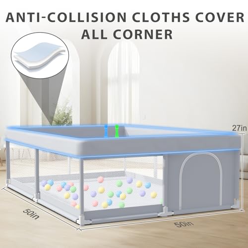 Image of XVISHX Baby Playpen 50 x 50 Inch Play Pen Playards, Playpen for Babies and Toddlers, Baby Playard for Indoor & Outdoor Active Center Game Fence, with Skin-Friendly Fabric and Soft Breathable Mesh Grey