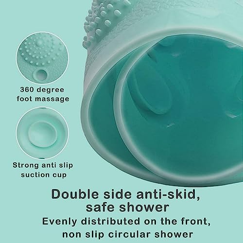 Image of VHKD PVC Bathroom Door Bath mat Anti Slip Skid with Foot Scrubber for Room Shower Suction Cups Drain Holes Silicone Floor mat Rectangle (Marsh Green)