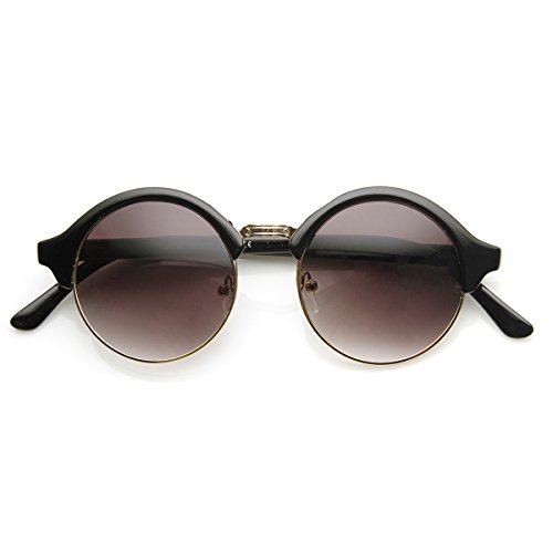 zeroUV Vintage Inspired Classic Half Frame Semi-Rimless Round Circle Sunglasses