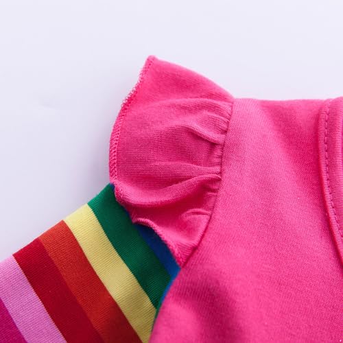 Kids Girls Cotton Rainbow Striped Long Sleeve Ruffle Hem Print Dress Casual Daily Playwear4