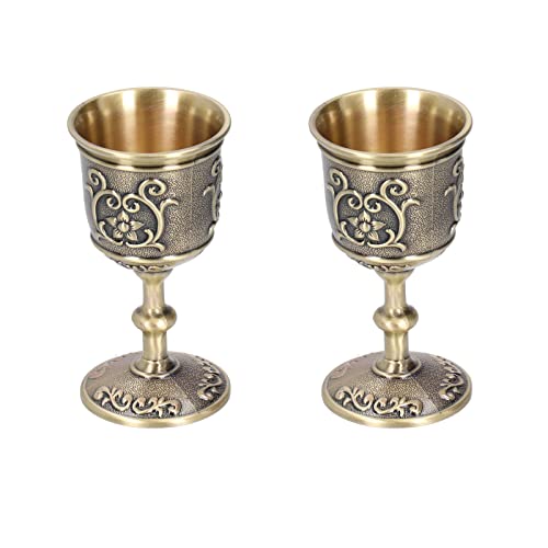 2 Pièces Style Européen Vieux Verre À Vin, Alliage Antique Ensemble Calice Coupe À Vin Blanc Cadeau en Verre Rouge Royal Collection de Verres À Vin en Métal Vintage (3.6 x 1.9 x 1.9in)