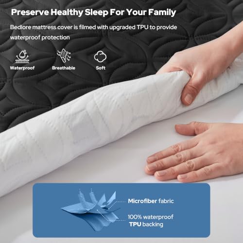 Image of BEDLORE 2 Pack Waterproof Mattress Protector, Twin XL Size Mattress Pad with Deep Pocket 6 inch-15 inch Depth, Soft Breathable Bed Mattress Cover for Bedroom, College Dorm (Black)
