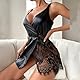 ROSVAJFY Sexy Lederkleid für Damen Wetlook Dessous Spitzen Patchwork Babydoll Chemise Nachtwäsche Kunstleder-Partykleid V-Ausschnitt-Minikleid Curvy Nachthemd Elegante Rave-Outfits Clubwear (Schwarz)