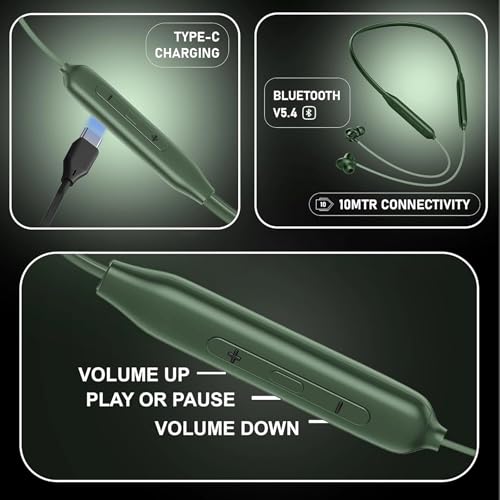 Image of Z2 Bluetooth Neckband Headphones, Black, 52 Hours Playtime, Wireless, Built-in Mic, Voice Assistant Bluetooth Headphone (Green)