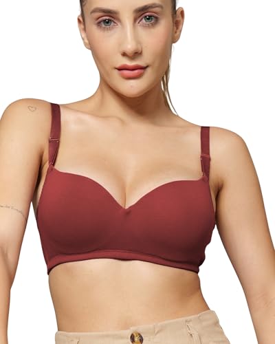 Image of BODYSIZE Women's Demi Cup Padded Bra | Soft Cotton-Lycra Stretch | Wire-Free Comfort, Lightly Padded Support, Seamless with Adjustable Straps (ELA)