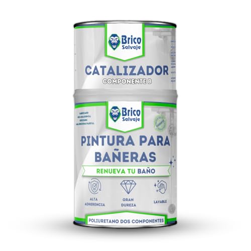 BRICOSALVAJE Pintura para Bañeras Acabado SATINADO Dos Componentes 600+150 ML | Fácil Aplicación | Acabado Cerámico (Blanco Cerámico Aniston)