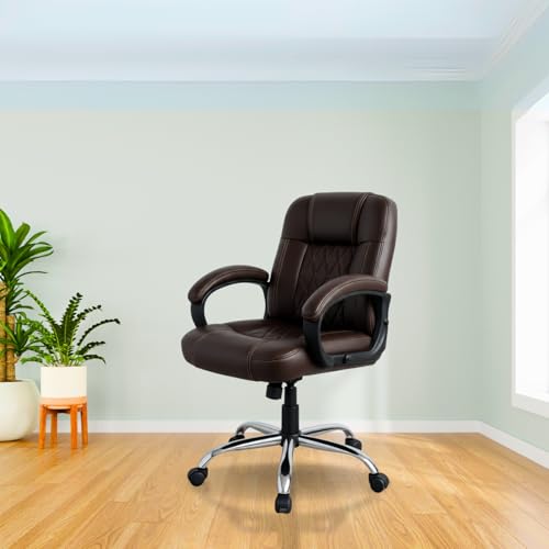 Image of activa Ergonomic Office Chair with Premium Leatherette & Padded Seat | Adjustable Height | Desk Chair for Work /Study | Chairs for Workstations (Galaxy, Coffee)