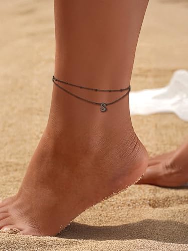 Image of FaithHeart Initial Ankle Bracelets for Women, Waterproof 14k Gold Plated Initial Anklets Non Tarnish Stainless Steel Cute Layered Anklet Summer Beach Jewelry