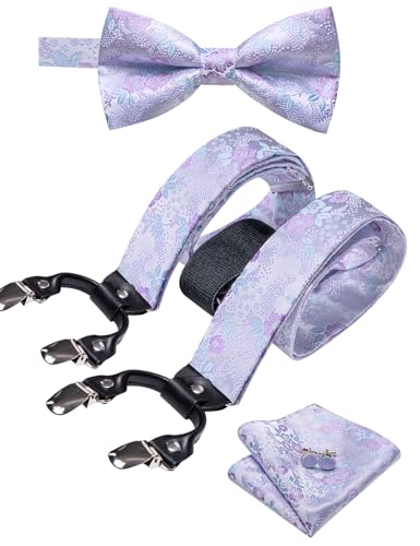 Image of YOHOWA Men Suspenders 6 Clips Strength Adjustable Y Braces Pre-Tied Bow Tie Set Formal Wedding Party