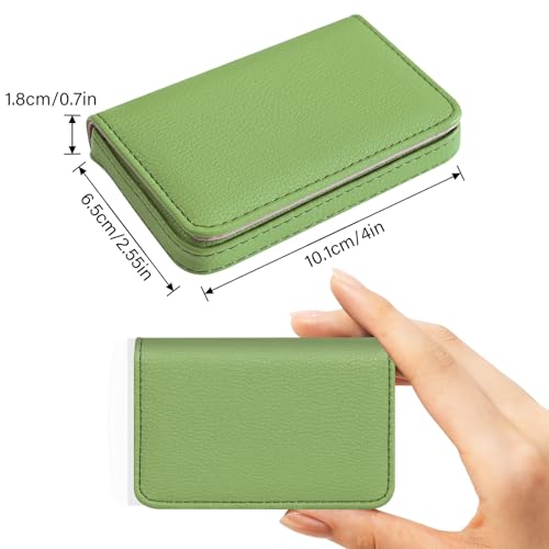 Image of Business Card Holder，PU Leather Business Card Case Color Printing Pattern Card Holder Wallet，Pockets Magnetic Credit Card Holders for Men and Women - Banana Green