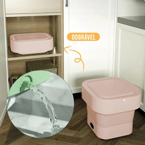 Mini Máquina Lavar Roupas Balde Lavadora Dobrável Portátil (Branco)