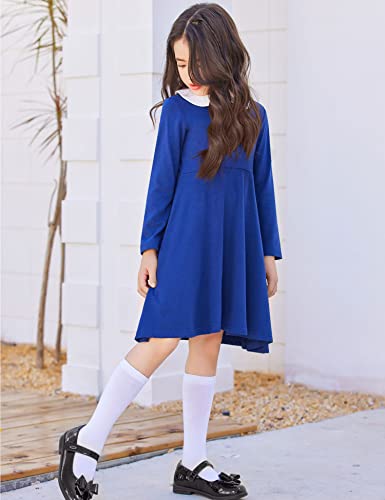 Arshiner Girls Long Sleeve Dress Casual Vintage Peter Pan Collar Swing Party Dress Age 3-14 Years4