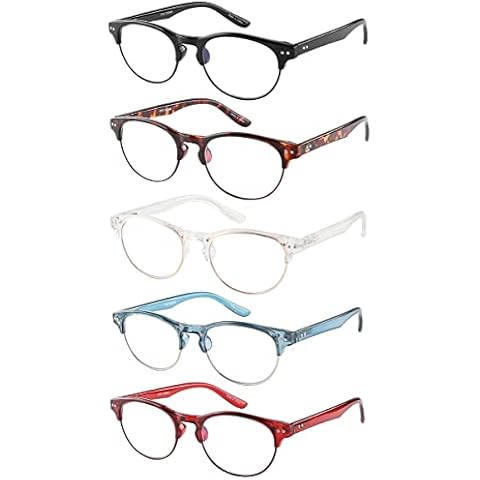 EYECEDAR 5-Pack Reading Glasses Women Blue Light Blocking Oval Frame Style Spring Hinges Readers 2.00 Cover