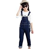 OnlyAngel Girls Washed Denim Overalls Cotton Adjustable Straps Suspender Bib Jeans Size 4-13 Yrs (10