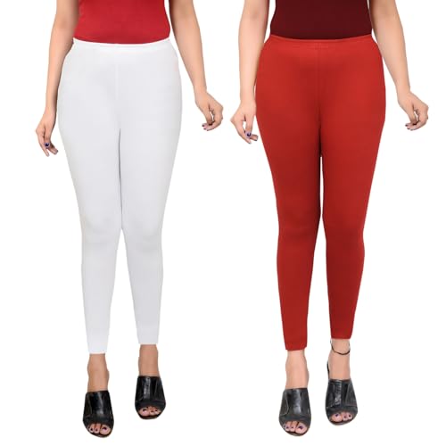 Image of Leggings for Women Ankle Length Combo Pack Black and White Cotton Stretch Comfortable Gym Yoga Pants Slim Fit Stylish Women Leggings