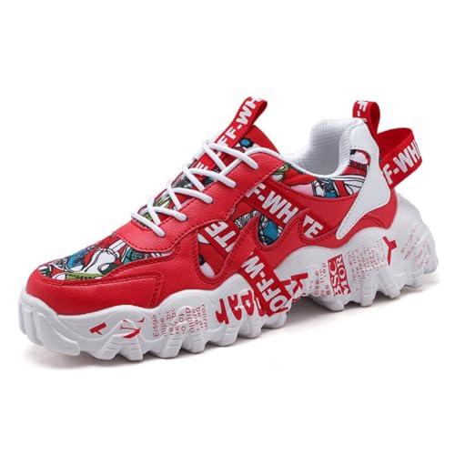 Y2K Leather Graffiti Print White Sneakers for Men Lightweight Comfortable Lace Up Round Toe Shoes for Teens Campus Sports Casual Outfits Street Style Inspired