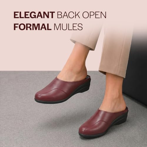 Image of FAUSTO Women Formal Back Open Platform Wedge Heel Slip‑On Mule Shoes | Stylish Office Footwear | Comfortable Fashion Shoes