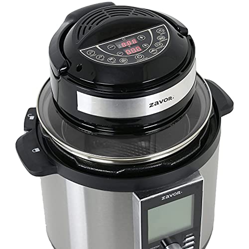 Zavor 8 in 1 Air Fryer Lid for 6Qt & 8Qt Stovetop Pressure Cookers, Multicookers, Instant & Stock Pots | with Accessories: Stainless Steel Frying Basket, Silicone Mat, Cooking Tongs & Recipe eBook