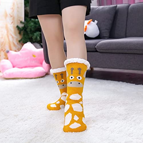 Linemin Womens Winter Slipper Socks With Grippers Cozy Warm Cute Fuzzy Slipper Socks (Giraffe) #TOP4