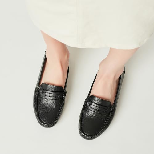 Image of Women's Business Loafers Work Casual Flats Shoes Lightweight Penny PU Leather Slip On Walking Shoes