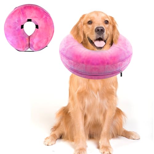 Image of Dog Cone, Uadonile Inflatable Cone Collar for Dogs and Cats, Dog Neck Collar Recovery E-Collar Alternative After Surgery, Elizabethan Collar for Dogs Recovery(Tie-dye Rose Purple, XL)