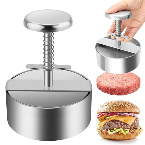 GREATRICH Aplastador de Prensas Hamburguesas, 14cm Molde Hamburguesas Caseras y Smash Burger Kit de Acero Inoxidable 304, XXL Prensador de Hamburguesas con Muelle y Desmontable, Apto Lavavajillas