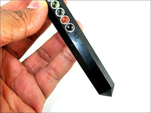 Miniatura 7 de Turmalina negra azabache con cristal Ángel Chakra Varita Stick Aprox. 5.5 pulgadas Energizado Cargado Limpiado Programado Puro Genuino Palo Libre