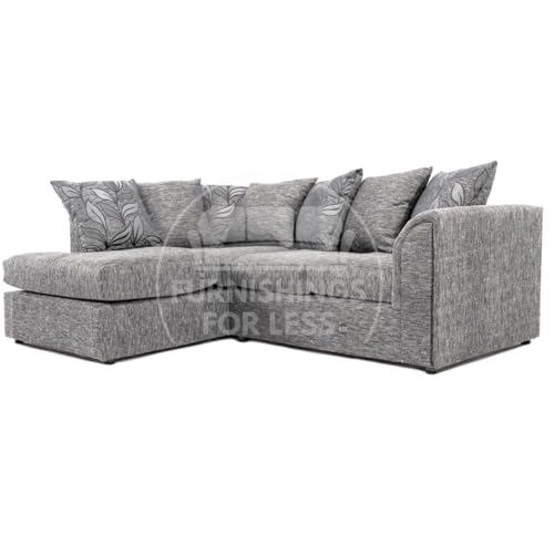 Furnishings For Less UK Byron Dundee Fabric Corner Sofa 3-4 Seater L Shaped Silver With Patterned Cushions (Left Hand Facing) - Image 3
