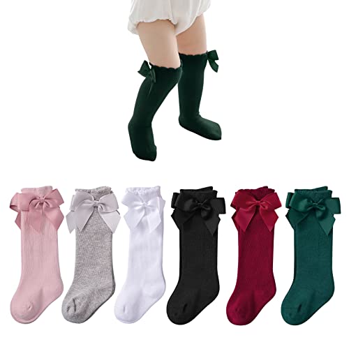 Image of Century Star Baby Knee High Socks Girls Bow Ruffled Tube Socks Toddlers Infant School Uniform Leggings Long Stockings