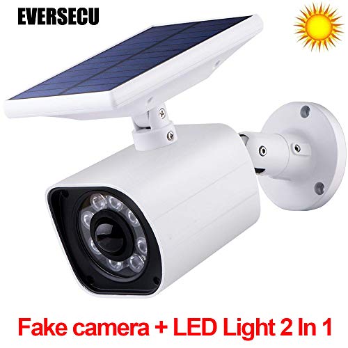 Outdoor Motion Sensor Solar Lights Dummy Security Camera - 800Lumens 8 LED Spotlight 5-Watt Solar Lights Outdoor IP66 Waterproof, Wireless Solar Flood Light for Porch Garden Patio Driveway Pathway