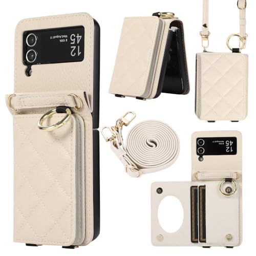 Coque Samsung Z Flip 5 4 3 avec lanière bandoulière et fente carte miroir intégré
