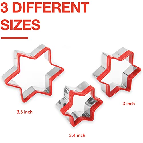 3Pcs Star Cookie Cutters, Christmas Cookie Cutters Set, 3.5'', 3'',2.4'', Thickness Heavy Duty Food-Grade Stainless Steel, Small Mini Kids Cookie Cutters With Protective Red Top Pvc #TOP4