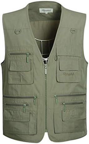 Gihuo Men's Summer Cotton Leisure Outdoor Pockets Fish Photo Journalist Vest (Large, Army Green)