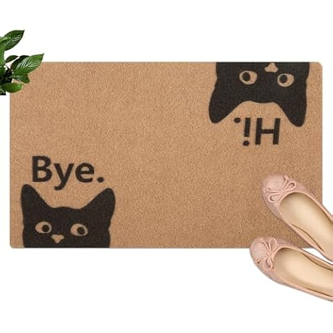 Front Door Mat Indoor Outdoor Entryway Mat, Non-Slip Rubber Backing Doormat, Easy Clean Patio Porch Entrance Rug, 29.5x17, Welcome Mat for Home and Garden, Best Gift (Hi Cat) Cover