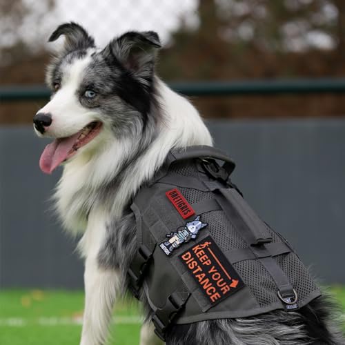OneTigris Hundegeschirr Grosse Hunde, AIRE MESH Taktisches Anti Zug Geschirr mit 2 Griff Verstellbar Brustgeschirr No Pull Dog Harness Atmungsaktiv Grau XL