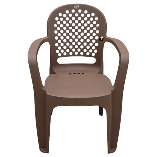 Image of Cello Crystal Armrest Plastic Chair with Matt Finish | Chairs for Home, Garden, Living Room Indoor and Outdoor Use (Colour: Rattan Beige, Set of 2)