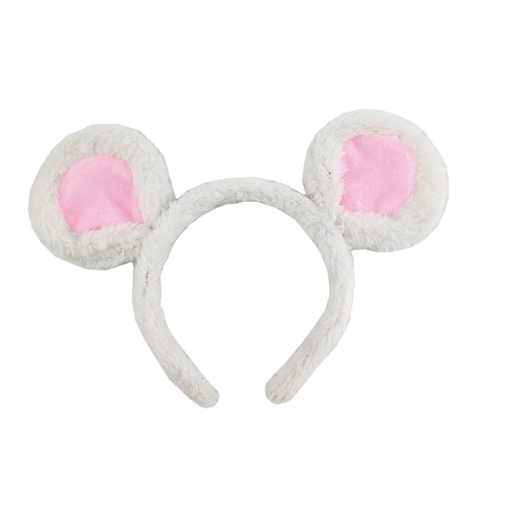 Haveratio Soft Bear Ears Headbands Plush Mouse Ears Hair Hoop for Washing Face Cartoon Animal Hairbands Halloween Costume White