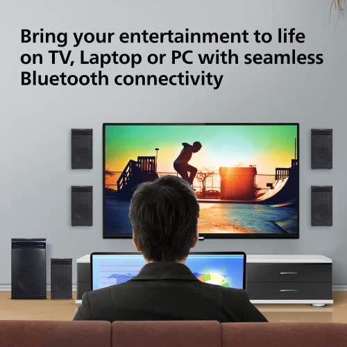 Image of Philips Audio TAV5557 5.1 Channel 80W Bluetooth Multimedia Speaker System with 5x15W Satellite Speakers, Multi-Connectivity Option with Supporting USB, AUX, FM & Remote Control (Black)