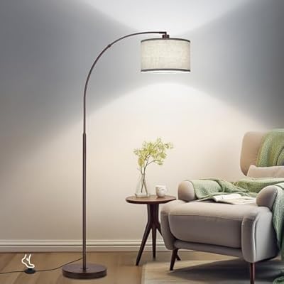 Floor Lamp for Living Room?Arc Floor Lamp with Adjustable Lamp Head Tall Pole Standing Lamp with On/Off Pedal Switch Over Couch Arched Reading Light for Bedroom Study Room 8W LED Bulb Included ?Brown?