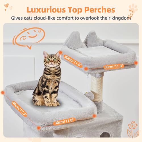 Image of Taoqimiao Cat Tree 57.5-Inch, Cat Tower for Indoor Cats Large Adult, Extra Large Cat Condo, 8 Sisal Scratching Posts, Metal Frame Cozy Hammock, Durable Scratch Board, 2 Top Perches, Light Gray MS026W