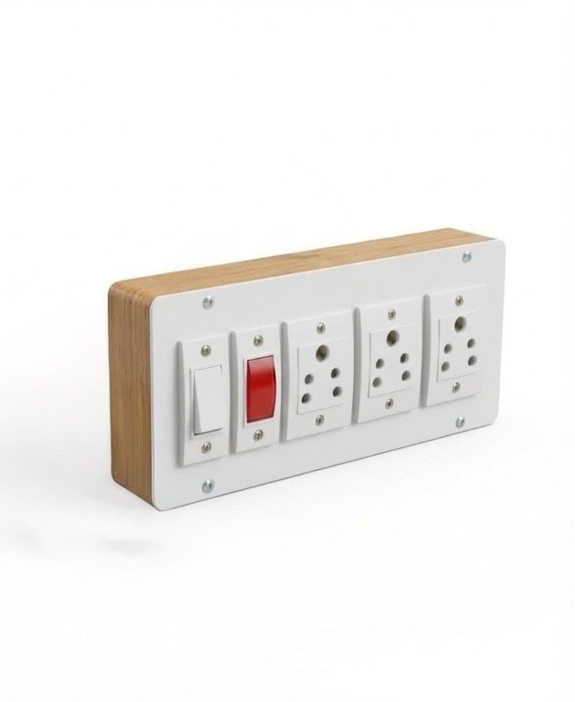 KRIJAS 3 Socket + 1 Switch and Power on Off Indicator Electric Extension PVC Board with Wooden Swich Board Durable Product Wall Mounted Switch Board स्विच बटन ચાંપ-image-34