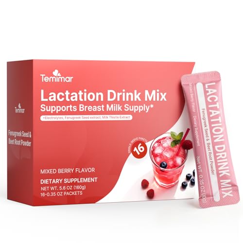 Temimar Lactation Drink Mix for Breastfeeding with Fenugreek Milk Thistle Electrolytes for Healthy Milk Supply & Hydration Mixed Berry Flavor 16 Count