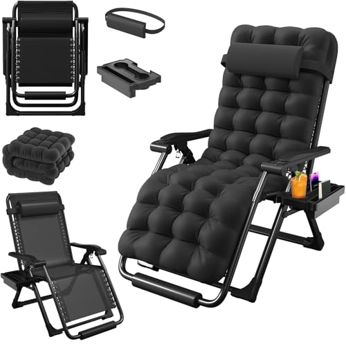 YUMBOT Sonnenliege Liegestuhl Klappbar, Ergonomisches Polster Extra Breit Verstellbare Rückenlehne Gartenliege Inkl, Nackenkissen & Getränkehalter, Faltbar & Leicht zu Verstauen,...