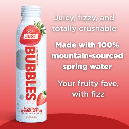 Image of JUST Bubbles Strawberry- Pure Premium Sparkling Spring Water in a Fully Recyclable Reusable Eco-Friendly Bottle - 100% Mountain-Sourced Carbonated Water with Naturally Occurring Minerals, 16 Fl Oz
