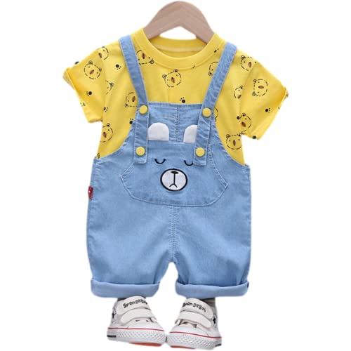 Bold N Elegant Sleeping Panda Bear Koala Cartoon Half Sleeve Kids T-Shirt with Denim Dungaree Bibshorts for Baby Boy & Girl