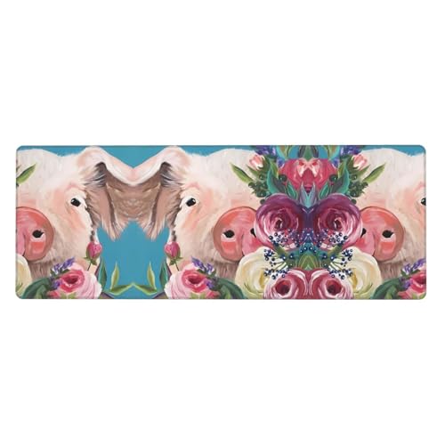 Tapis de souris en caoutchouc 80 x 30 cm peinture cochon fleur pour pc